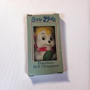 Snow Bells Vintage Porcelain Bell Christmas Ornament Collectible